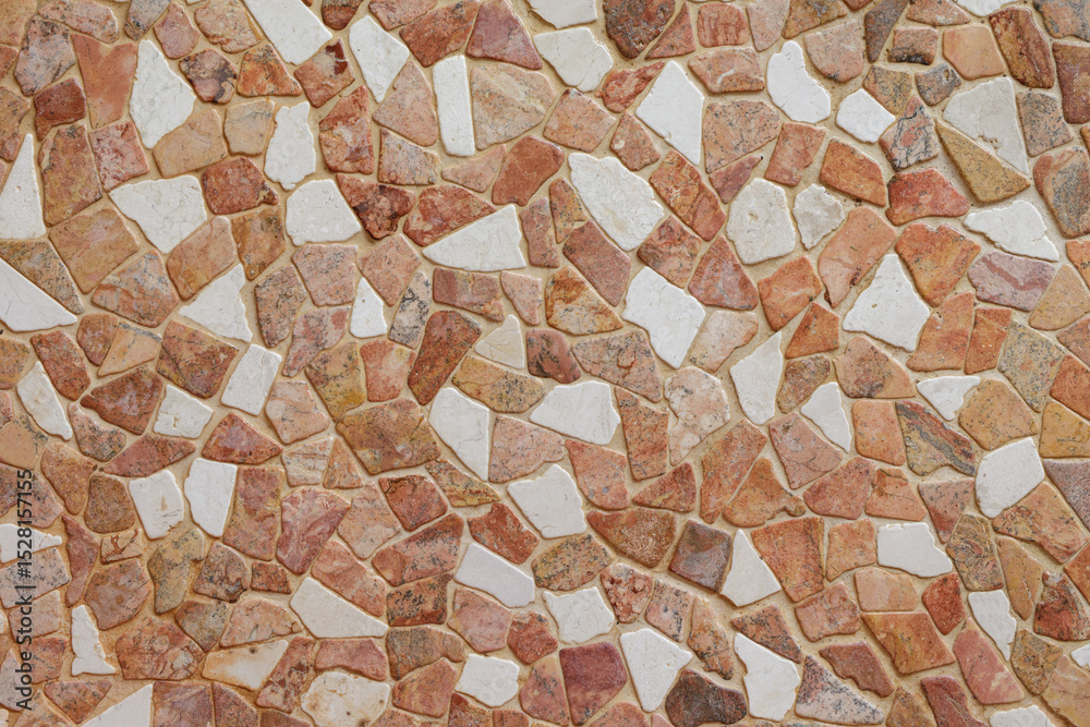 Poster High-resolution image of a mosaic tile texture featuring irregular red and white stones.