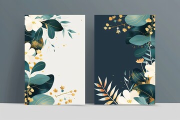 Vibrant Image of Botanical Wedding Invitation Card with Gold and Greenery