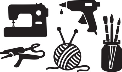 Crafting Essentials Sewing Machine, Hot Glue Gun, Knitting Needles, and More DIY Tools