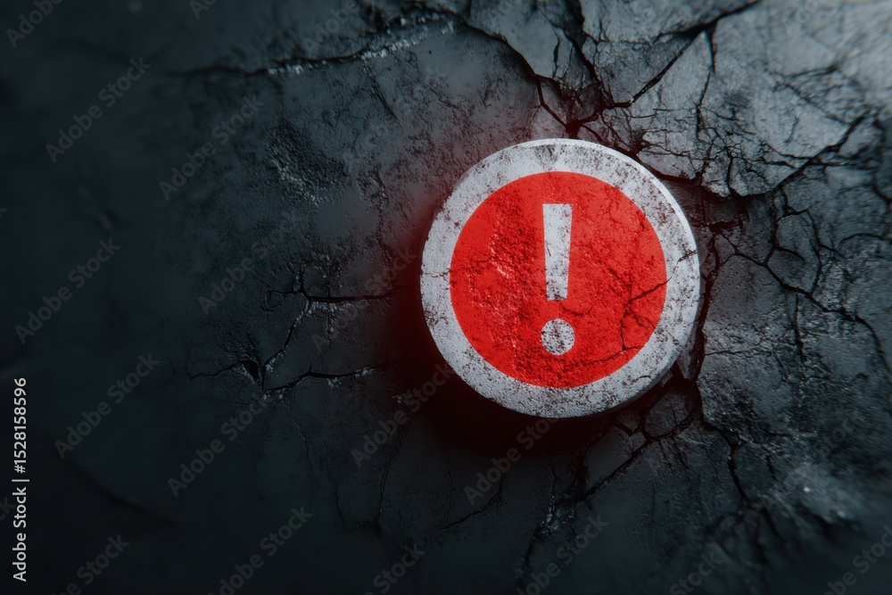 Poster Cracked Error Icon Hovering Over Dark Textured Background With Clean Area at the Top