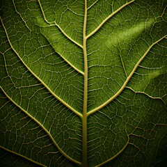 Obraz premium Close Up Detailed Green Leaf Texture with Golden Veins