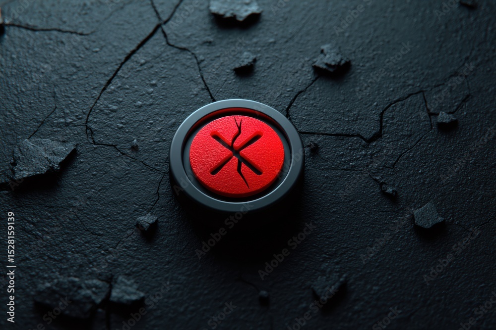 Poster Cracked Error Icon Stands out Against Dark Abstract Texture With Clean Top Zone in Digital Representation of Technological Failure