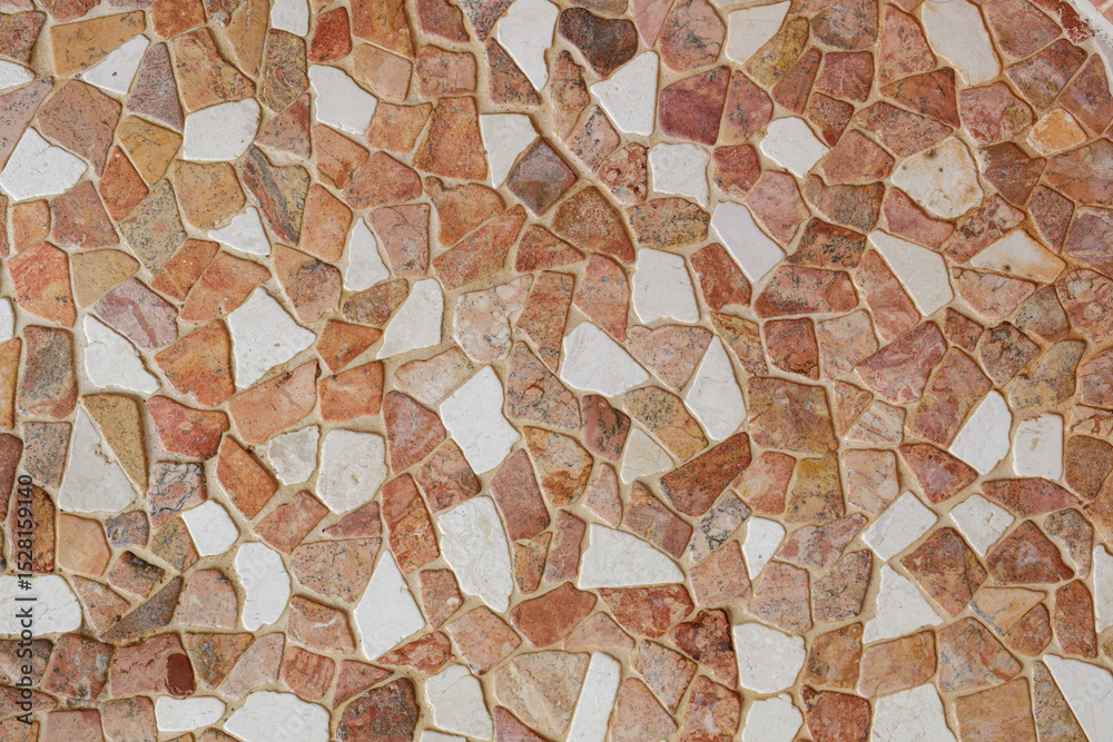 Poster High-resolution image of a mosaic tile surface with red and white stones. Ideal for backgrounds and textures.