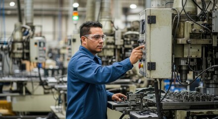 Industrial worker operating machinery in a manufacturing plant