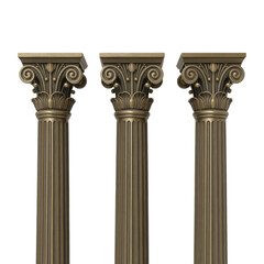Fototapeta premium A trio of bronze columns with detailed ornate carvings isolated transparent background