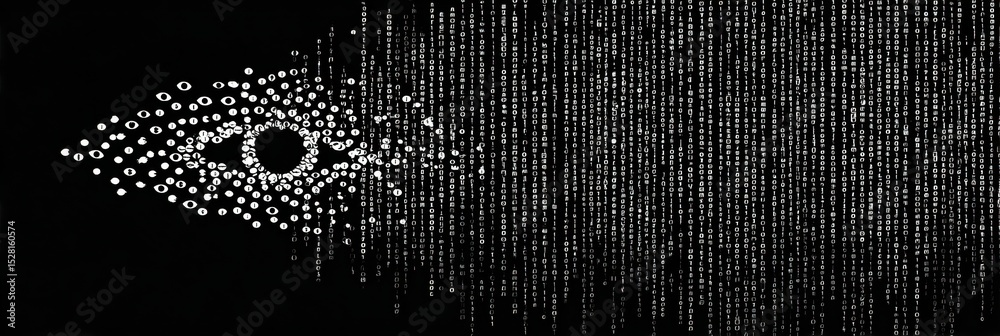 Aufkleber Symbols of Eye Tests Cascade Like Rain in a Dark Digital Landscape, Creating a Mesmerizing Visual Effect on the Right Side