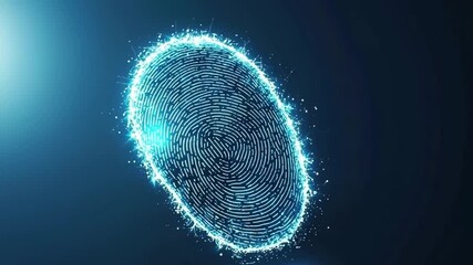 Glowing digital fingerprint biometric identification security technology with blue neon light, futuristic cyber background, and abstract innovation for personal data protection and secure access - Powered by Adobe