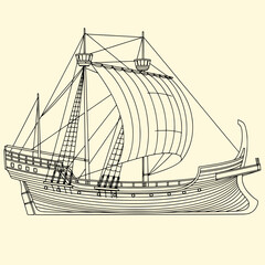 Black Line Art of a Classic Warship