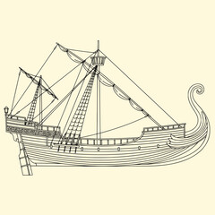 Detailed Ancient Ship Silhouette for Logo Design