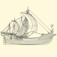 Ancient Galley Line Art Illustration