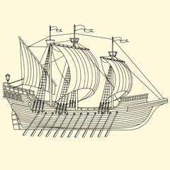 Black and White Drawing of a Historical Battleship