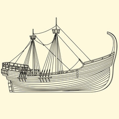 Detailed Outline of a Historical Sailing Ship