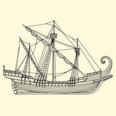 Ancient Navy Ship for Logo or Icon