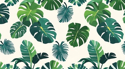 Vibrant Tropical Leaf Pattern Lush Green Foliage Background Illustration