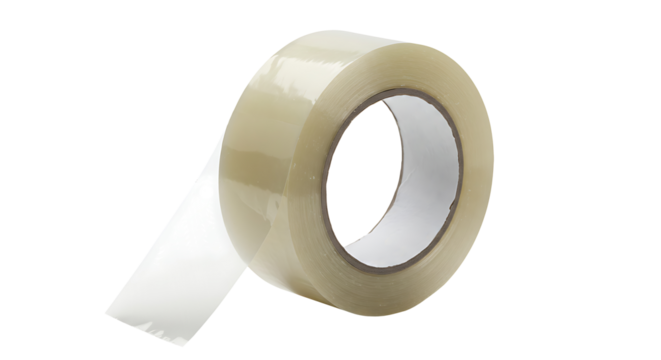 Clear adhesive transparent packing tape roll for sealing boxes isolated on a transparent background