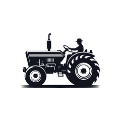 Agriculture and farming concept with a powerful tractor vehicle illustration black and white monochrome graphic of rural farm equipment