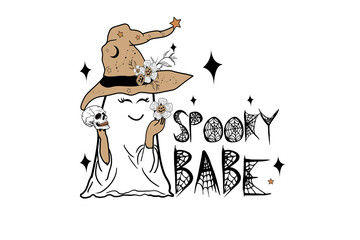 Spooky Babe – Cute Witchy Ghost in Hat Halloween Design