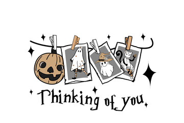 Thinking of You – Halloween Photo Line with Ghosts and Cat
