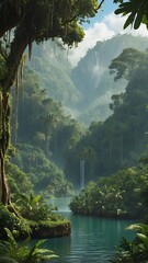 jungle landscape with a lake smartphone background