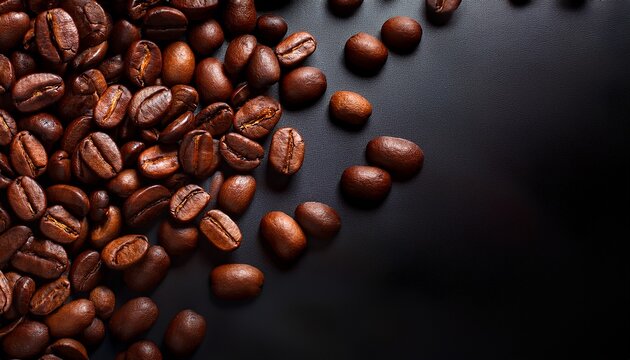 freshly roasted coffee beans scattered on a dark background for an authentic coffee experience and aroma