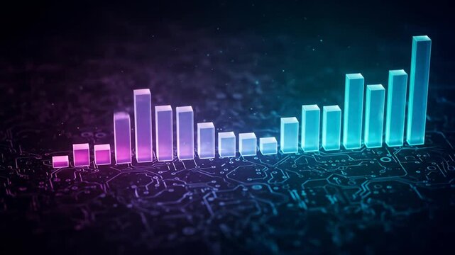 Glowing bar graph on circuit board background