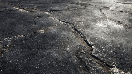 Fototapeta premium Cracked asphalt surface revealing signs of wear and aging