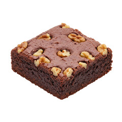 Fudgy chocolate brownie square topped with chopped walnuts