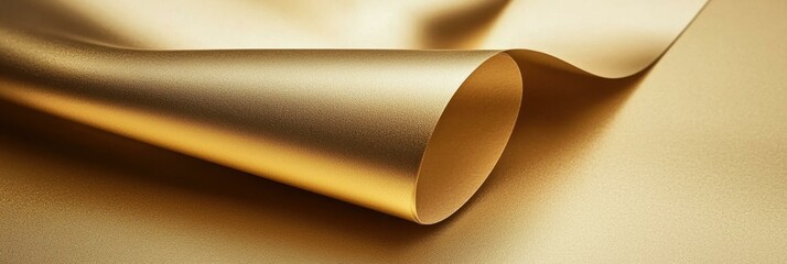 Luxurious abstract gold banner backdrop, golden foil paper texture banner background, elegant metallic surface with copy space.