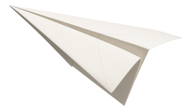 Minimalistic white paper airplane with clean lines and sharp edges on transparent background. - Powered by Adobe