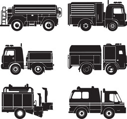 Silhouetted commercial trucks