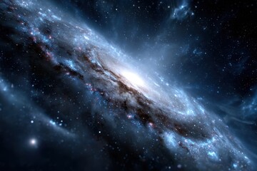 Fototapeta premium Vibrant spiral galaxy showcasing cosmic dust and starlight in deep space