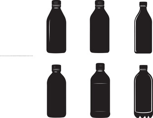 Wine and alcohol bottles black & white vector icon set