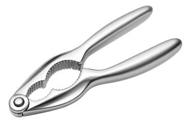 Stainless steel nutcracker with ergonomic handles, designed for cracking various types of nuts with ease on transparent background.
