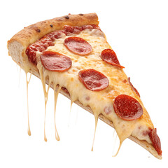 Delicious Italian pizza with pepperoni, cheese, and tomato sauce on a baked crust, a perfect meal or snack, isolated on a white background