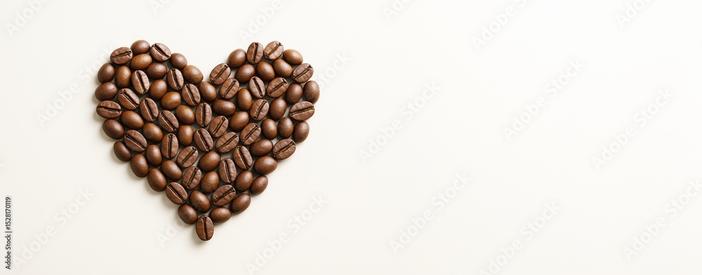 Aufkleber heart shape made of roasted coffee beans on light background with copy space for food advertising or
