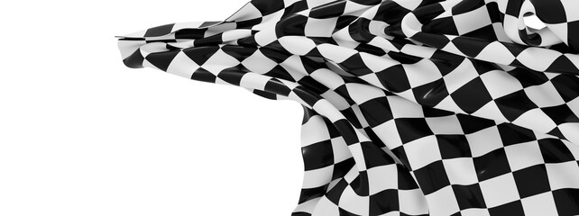Black and white checkered racing flag, dramatic drape. Perfect for sports, competition, victory...