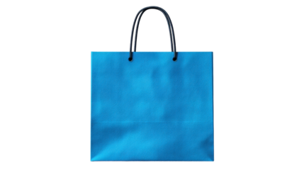 Blue shopping bag with black handles on transparent background