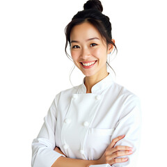 asian woman professional chef on a transparent background