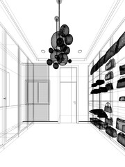 3d rendering of interior walk-in closet room