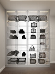 3d rendering of interior walk-in closet room