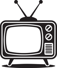 Black and White Retro Television Icon Vintage TV Set with Antennas, Knobs, and Screen in Classic Silhouette Vector Style