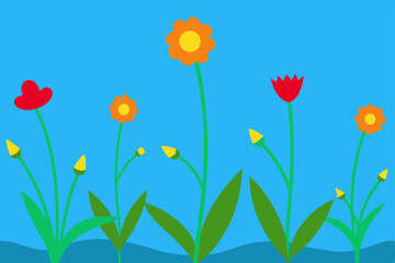 Fototapeta premium red tulips on blue background