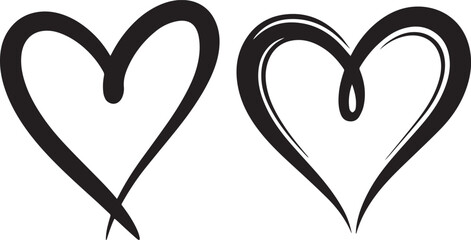 Hand-Drawn Black and White Heart Illustrations Minimalist Sketch Line Art of Two Romantic Hearts in Artistic Doodle Style