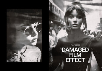 Damaged Film Poster Photo Effect Mockup