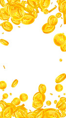 Indian rupee coins falling. Scattered gold INR