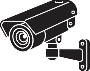 Black and White Security Camera Icon Vector Illustration of Surveillance CCTV Camera in Profile View for Safety, Monitoring, and Surveillance Concepts