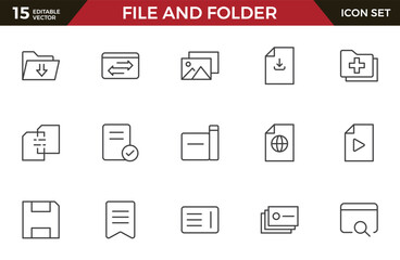 Document Management Icon Set. Streamlined icons for organizing, storing, and sharing files, perfect for productivity apps, cloud storage, and business workflows.