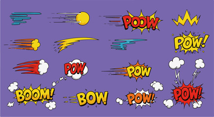 Vibrant Comic Book Style Speed Lines and Power Words Design Elements for Graphic Design Projects