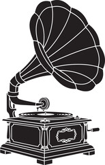 Vintage Gramophone Silhouette Illustration Classic Antique Phonograph with Horn Speaker