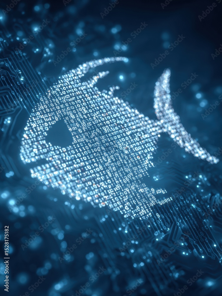 Fototapete antivirus shield pulses to deflect phishing threat in a digital environment filled with binary code